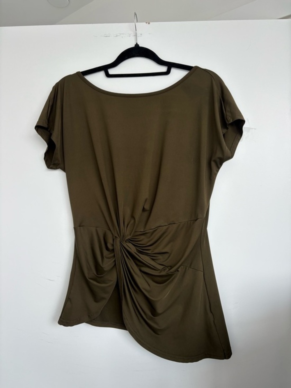 Olive Twist-Front Short Sleeve Women's Top asymmetrical